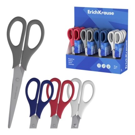 ErichKrause EasyCut Espositore con 24 forbici da 17 cm - Manici in plastica resistente agli urti - Ergonomiche - Colori assortiti