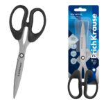 ErichKrause Top Model Forbici da 19 cm - Lame ad arco - Manici in plastica resistente agli urti - Affilatura doppia - Acciaio inossidabile - Ergonomiche - Colore nero