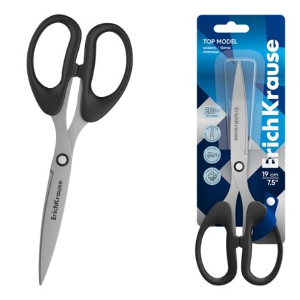 ErichKrause Top Model Forbici da 19 cm - Lame ad arco - Manici in plastica resistente agli urti - Affilatura doppia - Acciaio inossidabile - Ergonomiche - Colore nero