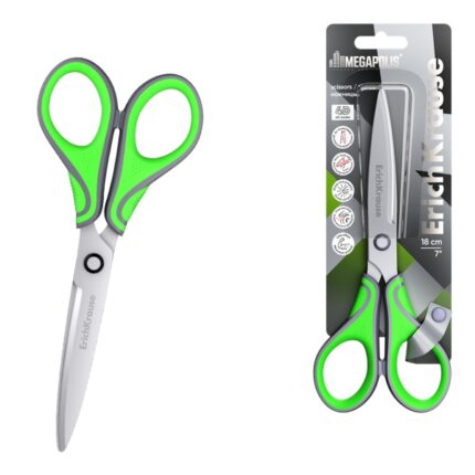 ErichKrause Megapolis Forbici da 18 cm - Manici in plastica e gomma antiscivolo - Acciaio inossidabile - Ergonomiche - Colore verde