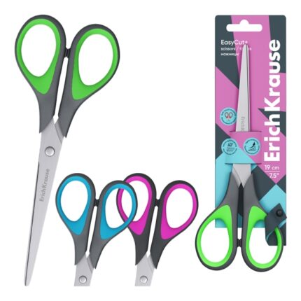 ErichKrause EasyCut+ Forbici da 19 cm - Impugnature in plastica e gomma antiscivolo - Doppia affilatura - Acciaio inossidabile - Ergonomiche - Colori assortiti