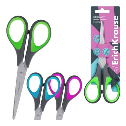 ErichKrause EasyCut+ Forbici da 17 cm - Impugnature in plastica e gomma antiscivolo - Doppia affilatura - Acciaio inossidabile - Colori assortiti