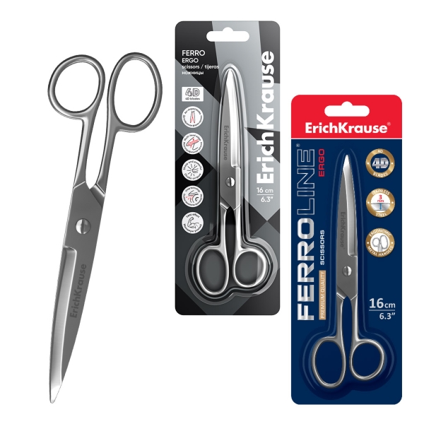 ErichKrause Ferro Forbici da 16 cm - Lame a forma di arco rinforzate - Realizzate interamente in acciaio - Ergonomiche - Colore argento