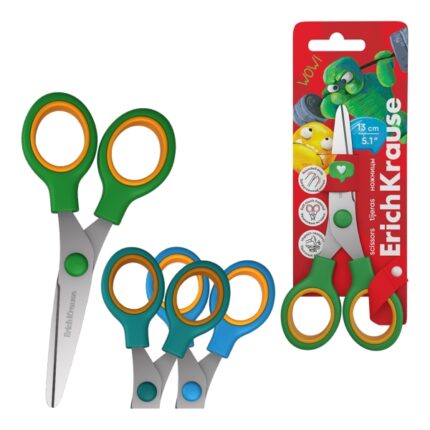 ErichKrause Junior Softy Jolly Friends Forbici da 13 cm - Punte arrotondate - Impugnatura in plastica e gomma antiscivolo - Colori assortiti