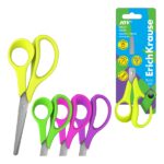 ErichKrause JOY Ergo Forbici da 14 cm per mancini - Punte arrotondate - Riga da 5 cm sulla lama - Manici in plastica resistente agli urti - Acciaio inossidabile - Ergonomiche - Colori assortiti