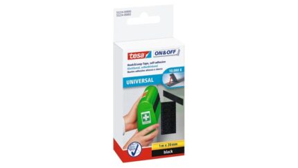 Tesa On & Off Nastro in velcro 20 mm x 1 m - Può essere aperto e chiuso fino a 10.000 volte - Colore: nero