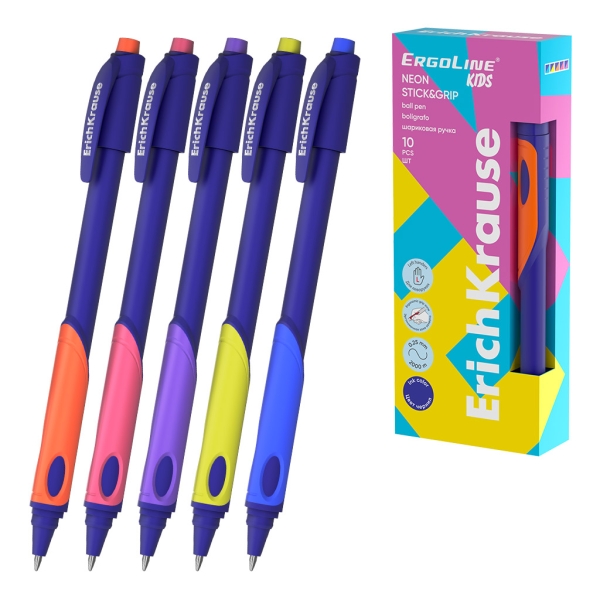ErichKrause ErgoLine Kids Penna a scatto - Ergonomica per mancini - Inchiostro blu - Spessore 0