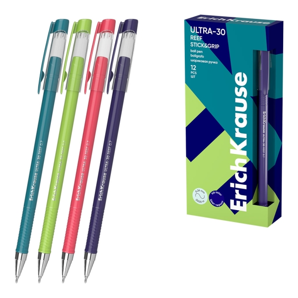 ErichKrause ULTRA-30 Stick and Grip Reef Penna a sfera con cappuccio - Modelli assortiti - Larghezza tratto 0