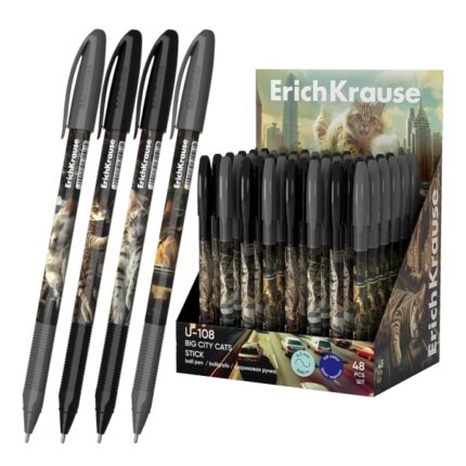 ErichKrause U-108 Stick Big City Cats Espositore con 48 penne a sfera con cappuccio - Modelli assortiti - Spessore tratto 0