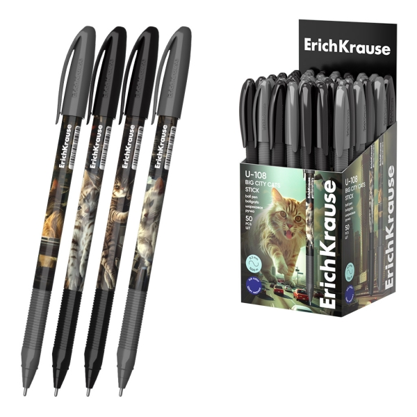 ErichKrause U-108 Stick Big City Cats Penna a sfera con cappuccio - Modelli assortiti - Spessore tratto 0