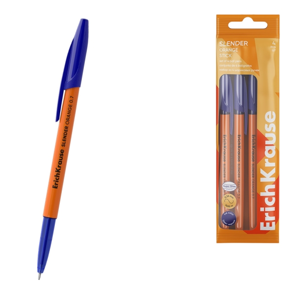 ErichKrause Slender Stick Orange Confezione da 4 penne a sfera con cappuccio - Punta a ago da 0