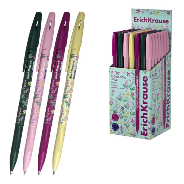 ErichKrause R-301 Stick Floral Soul Penna a sfera con cappuccio - Modelli assortiti - Tratto da 0