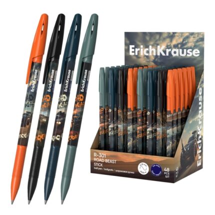 ErichKrause R-301 Stick Road Beast Espositore con 48 penne a sfera con cappuccio - Modelli assortiti - Spessore tratto 0