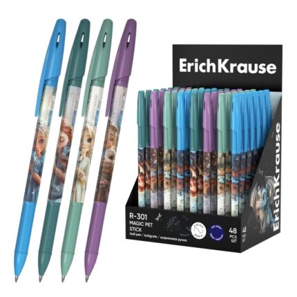 ErichKrause R-301 Stick Magic Pet Espositore con 48 penne a sfera con cappuccio - Modelli assortiti - Spessore tratto 0