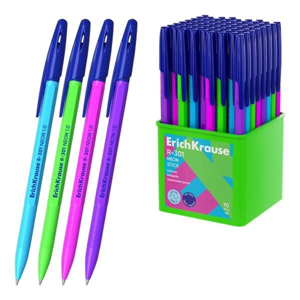 ErichKrause R-301 Stick Neon Penna a sfera con cappuccio - Modelli assortiti - Spessore tratto 0
