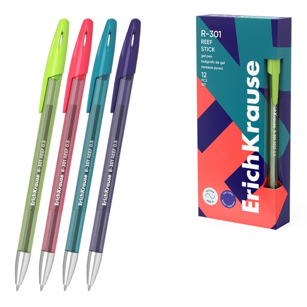 ErichKrause R-301 Gel Stick Reef Penna a sfera con cappuccio - Modelli assortiti - Spessore tratto 0