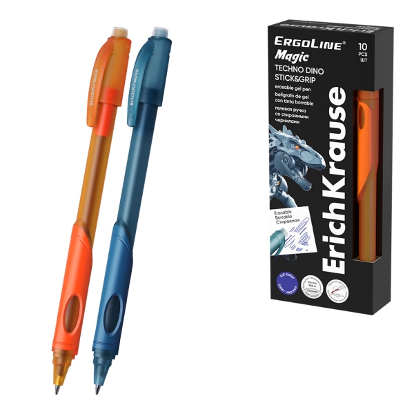 ErichKrause ErgoLine Magic Stick and Grip Techno Dino Penna a gel cancellabile - Modelli assortiti - Spessore tratto 0