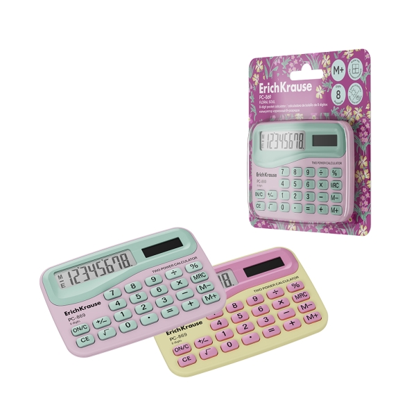 ErichKrause PC-869 Floral Soul Calcolatrice tascabile - Display LCD a 8 cifre - Confezionata in blister - Alimentazione solare - Colori assortiti