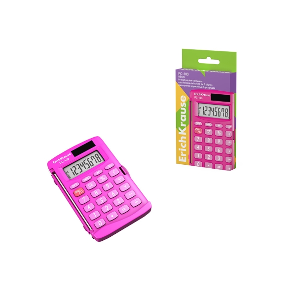 Calcolatrice tascabile ErichKrause PC-103 Neon - Display LCD a 8 cifre - Confezionata nella confezione originale - Alimentazione solare - Colore rosa neon Calcolatrice tascabile ErichKrause PC-103 Neon - Display LCD a 8 cifre - Confezionata nella confezione originale - Alimentazione solare - Colore rosa neon