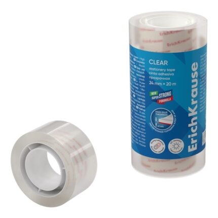 ErichKrause Confezione da 4 nastri adesivi trasparenti - Adesione elevata - Larghezza 24 mm - 20 metri - Resistente alla luce - Colore trasparente