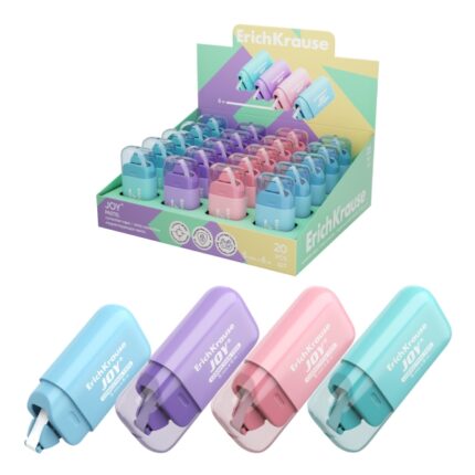 ErichKrause JOY Pastel Espositore con 20 nastri correttori - larghezza 5 mm - 6 metri lineari - utilizzabile con entrambe le mani - coperchio protettivo - colori assortiti