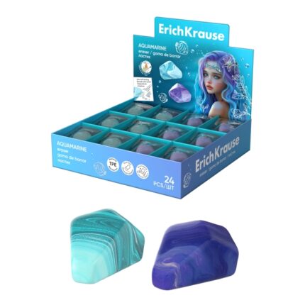 ErichKrause Aquamarine Espositore con 24 gomme da cancellare - Gomma termoplastica - Cancellazione delicata - Non lascia residui - Non strappa la carta - Senza PVC - Colori assortiti