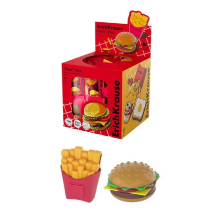 ErichKrause Cheat Meal Espositore con 60 gomme da cancellare - Gomma termoplastica - Non lascia residui - Senza PVC - Colori assortiti