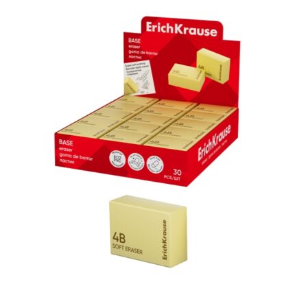 ErichKrause Espositore con 30 gomme da cancellare - PVC ecologico - Cancellazione delicata - Non lascia residui - Non strappa la carta - Colore giallo