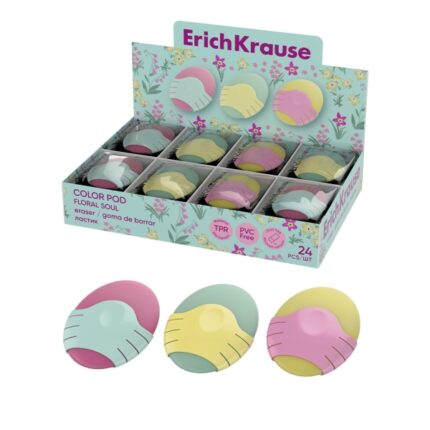 ErichKrause Color Pod Floral Soul Espositore con 30 gomme da cancellare - Gomma termoplastica - Ipoallergenica - Priva di polvere e PVC - Cancellazione delicata - Colori assortiti