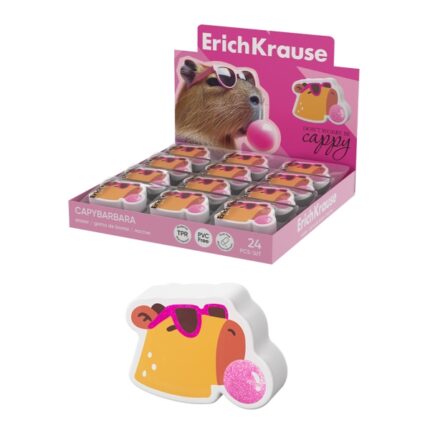 ErichKrause CapyBarbara Espositore con 24 gomme da cancellare - Gomma termoplastica - Cancellazione delicata - Non lascia residui - Non strappa la carta - Senza PVC - Vari colori