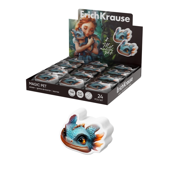 ErichKrause Magic Pet Espositore con 24 gomme da cancellare - Gomma termoplastica - Non lascia residui - Non strappa la carta - Colori assortiti