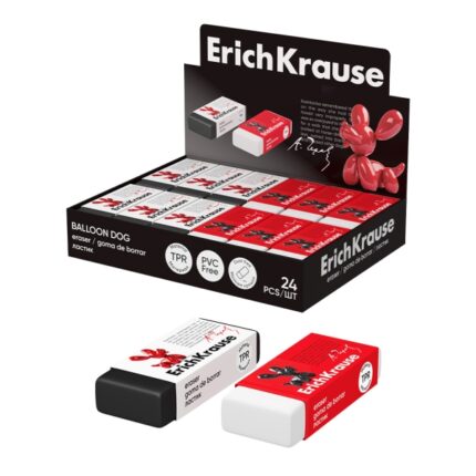 ErichKrause Balloon Dog Espositore con 24 gomme da cancellare - Gomma termoplastica - Ipoallergenica - Senza polvere e senza PVC - Colori assortiti