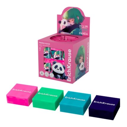 ErichKrause Panda Hugs Espositore con 60 gomme da cancellare - PVC ecologico - Ipoallergenico - Non lascia residui - Colori assortiti