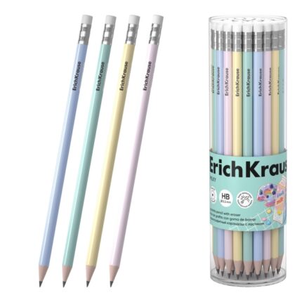 ErichKrause Milky Matita di grafite con gomma - Miniera HB - Corpo rotondo - Impugnatura ergonomica - Colori assortiti