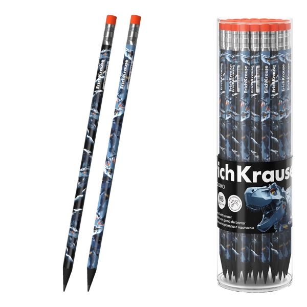 ErichKrause Techno Dino Matita a grafite con gomma - Mina HB - Corpo triangolare - Colori assortiti