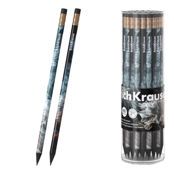 ErichKrause Fluid Matita di grafite con gomma - Mina HB - Corpo rotondo - Impugnatura ergonomica - Colori assortiti