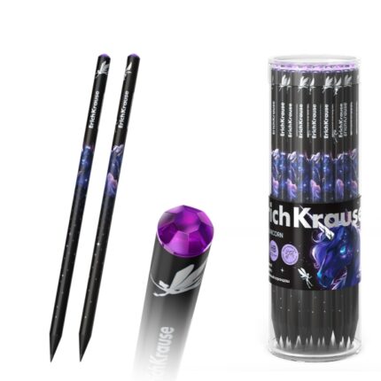 ErichKrause Black Unicorn Matita a grafite - Miniera HB - Corpo rotondo - Impugnatura ergonomica - Colori assortiti
