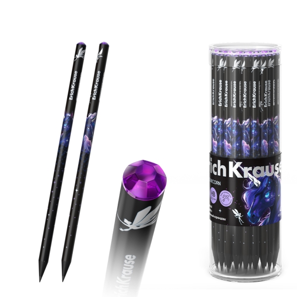 ErichKrause Black Unicorn Matita a grafite - Miniera HB - Corpo rotondo - Impugnatura ergonomica - Colori assortiti