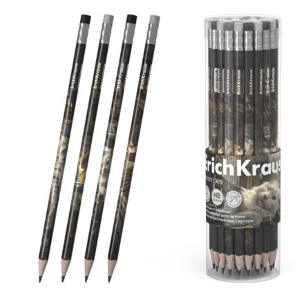 ErichKrause Big City Cats Matita a grafite con gomma - Miniera HB - Corpo triangolare - Impugnatura ergonomica - Colori assortiti