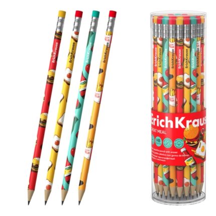 ErichKrause Cheat Meal Matita di grafite con gomma - Miniera HB - Corpo rotondo - Plastica - Impugnatura ergonomica - Colori assortiti