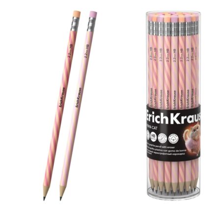 ErichKrause Prima Cat Matita a grafite con gomma - Miniera HB - Corpo rotondo - Plastica - Impugnatura ergonomica - Colori assortiti