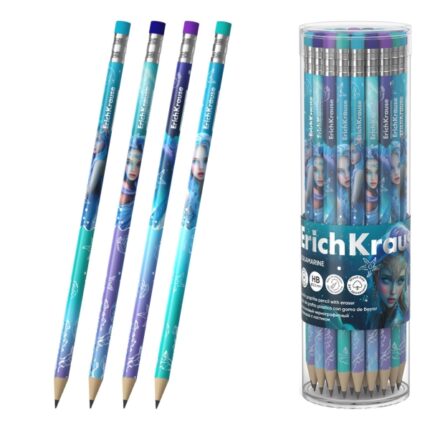 ErichKrause Aquamarine Matita a grafite con gomma - Miniera HB - Corpo rotondo - Plastica - Impugnatura ergonomica - Colori assortiti
