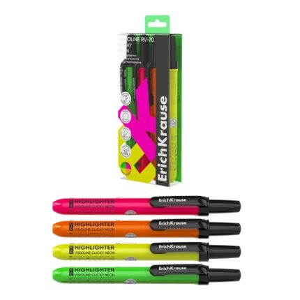 ErichKrause Visioline RV-70 Clicky Neon Confezione da 4 evidenziatori - Penna a scorrimento - Punta smussata - Larghezza tratto da 1