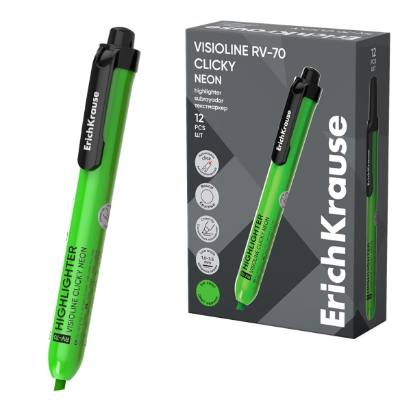ErichKrause Visioline RV-70 Clicky Neon - Pennarello fluorescente - A punta retrattile - Punta smussata - Larghezza tratto da 1