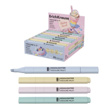 ErichKrause Visioline V-17 Light Milky Espositore con 24 pennarelli fluorescenti - Punta smussata - Larghezza tratto da 0