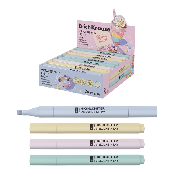 ErichKrause Visioline V-17 Light Milky Espositore con 24 pennarelli fluorescenti - Punta smussata - Larghezza tratto da 0