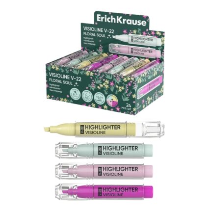 ErichKrause Visioline V-22 Floral Soul Espositore con 24 pennarelli fluorescenti - Punta smussata - Spessore del tratto da 0