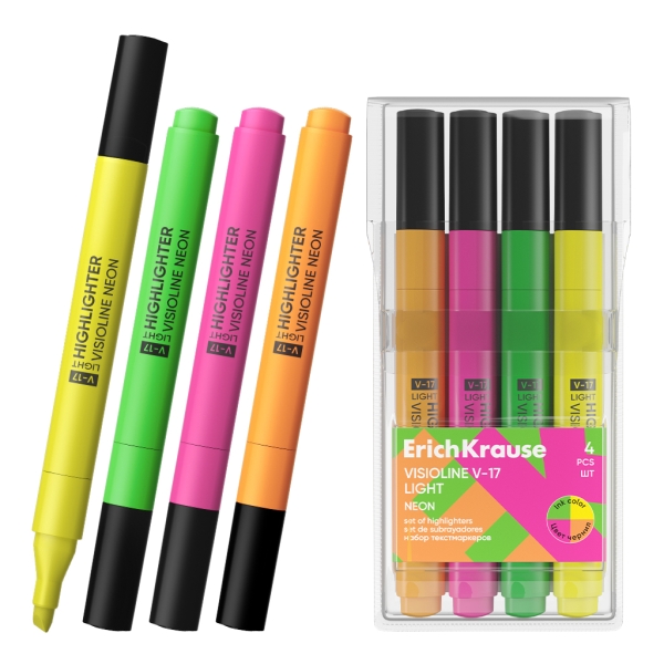ErichKrause Visioline V-17 light Neon Confezione da 4 pennarelli fluorescenti - Punta smussata - Larghezza tratto da 0