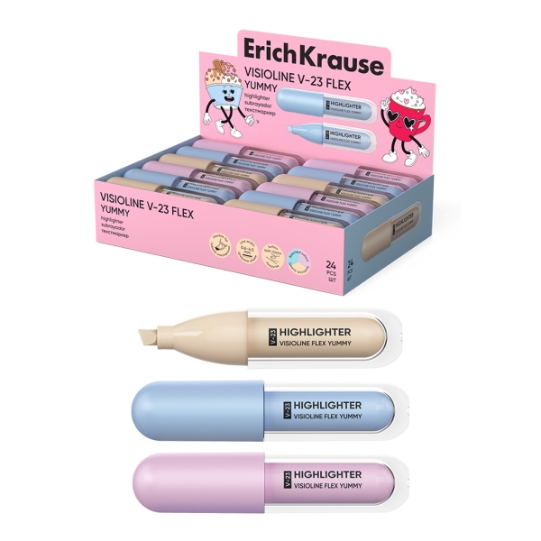 ErichKrause Visioline V-23 Flex Yummy Espositore con 24 pennarelli fluorescenti - Punta smussata - Larghezza tratto da 0 ErichKrause Visioline V-23 Flex Yummy Espositore con 24 pennarelli fluorescenti - Punta smussata - Larghezza tratto da 0