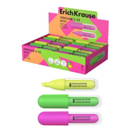 ErichKrause Visioline V-23 Neon Espositore con 24 pennarelli fluorescenti - Punta smussata - Larghezza tratto da 0
